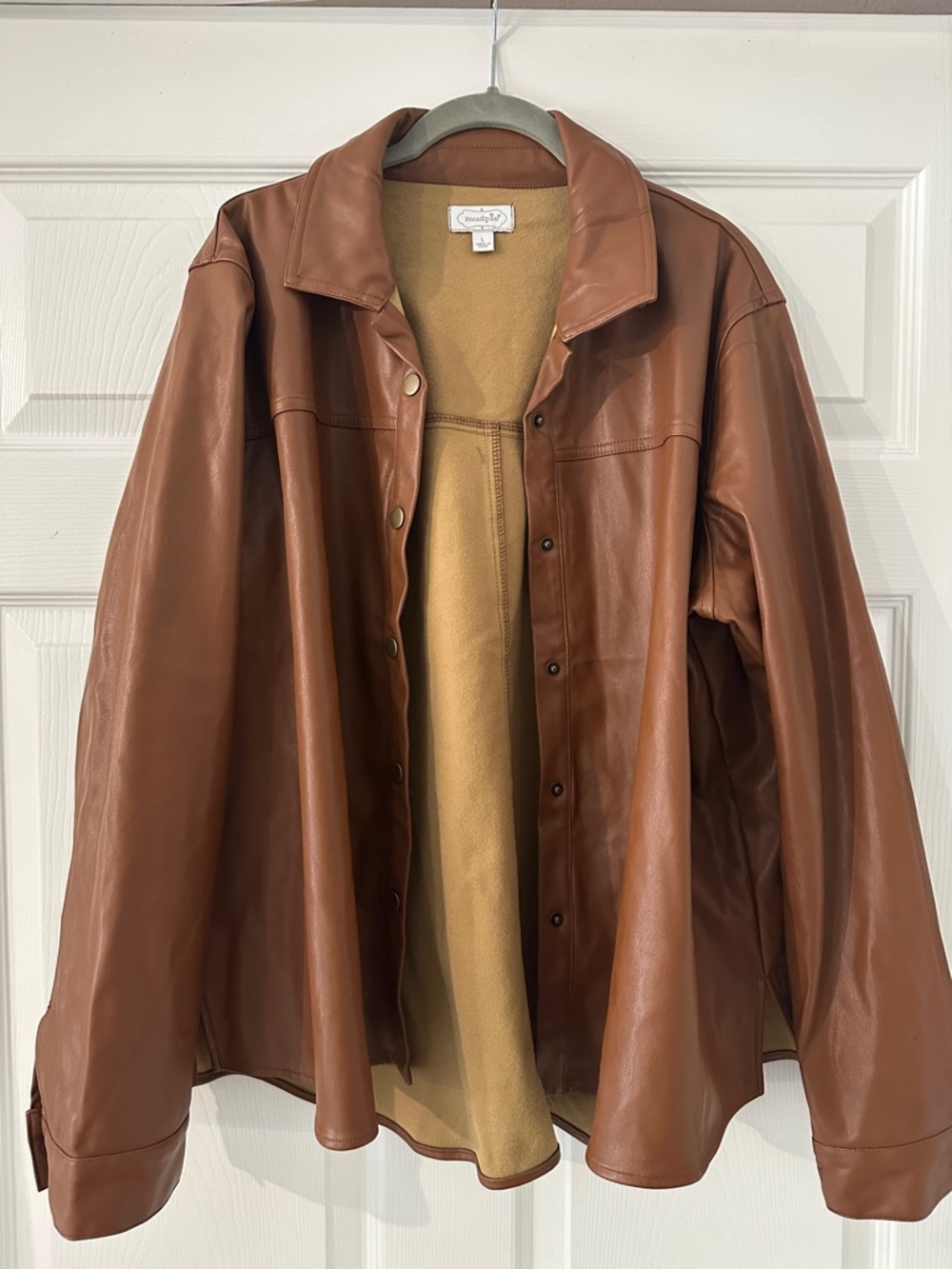 Vintage Brown Leather-like Snap-Front Jacket